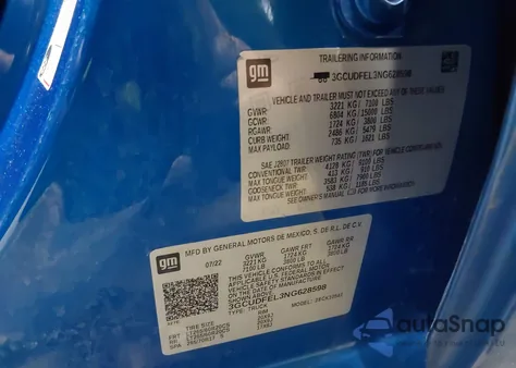 2022 Chevrolet Silverado 1500 4Wd Short Bed Lt Trail Boss из США, поврежденный, VIN 3GCUDFEL3NG628598